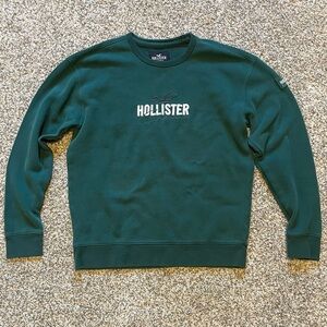 Hollister Men's Dark Green Crewneck Sweater Logo Patch Size Medium